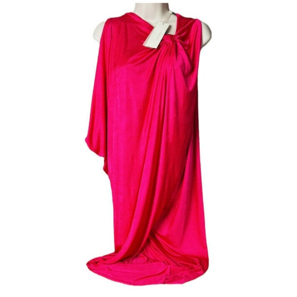 NWT $218 BCBGMAXAZRIA BCBG MAXAZRIA Size S V Drape Knotted Dress Fuchsia